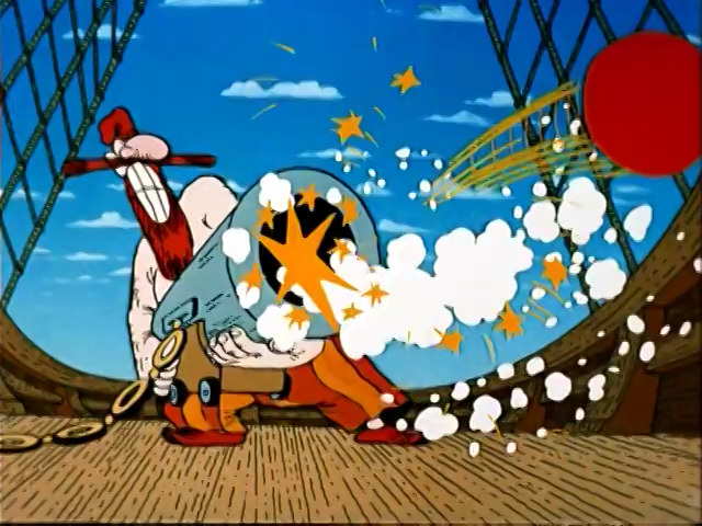 Герой мультфильма «Остров сокровищ», использующий пушку как пулемёт
